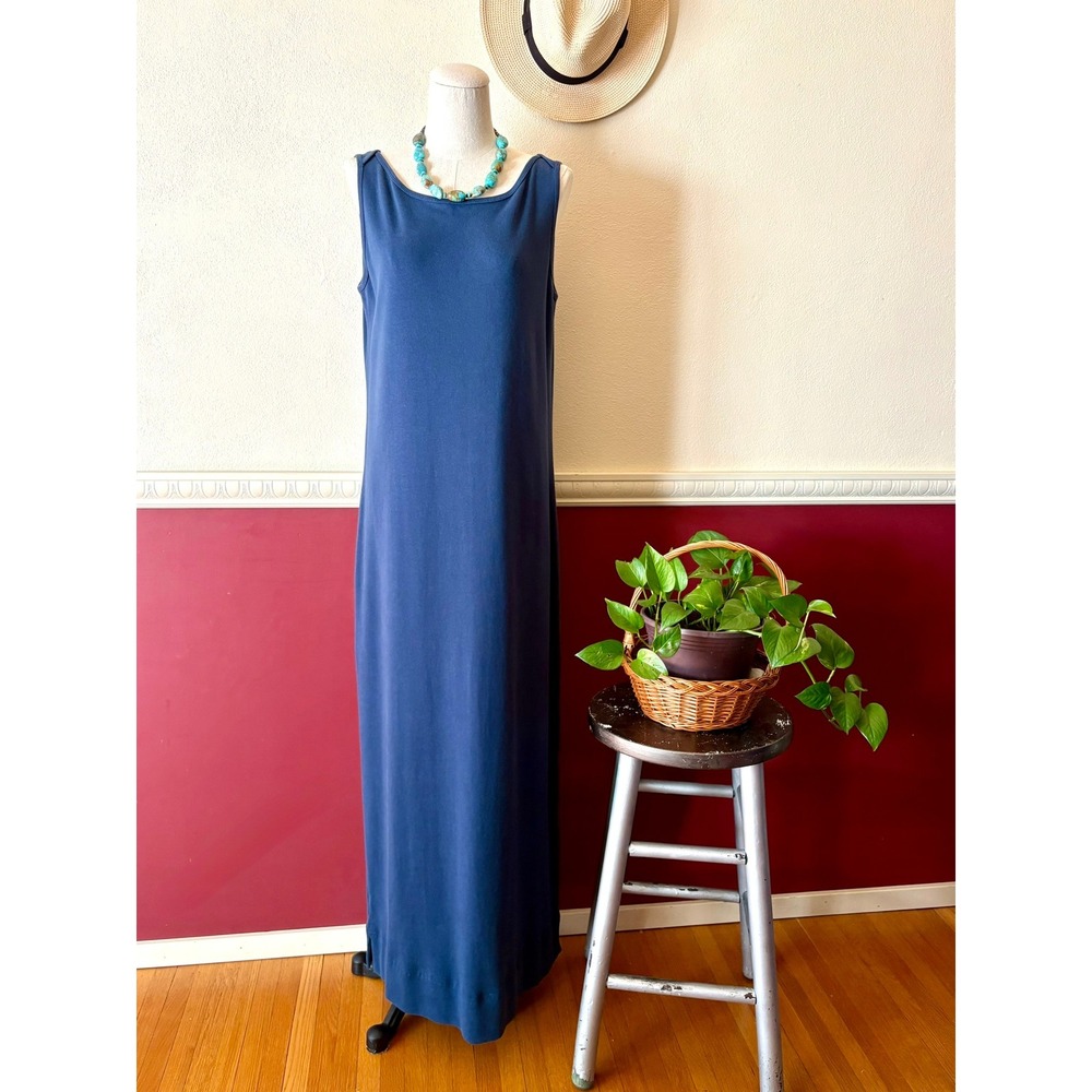 Eddie Bauer Blue Sleeveless Maxi Tank Dress M Tall 100% Cotton Capsule Staple